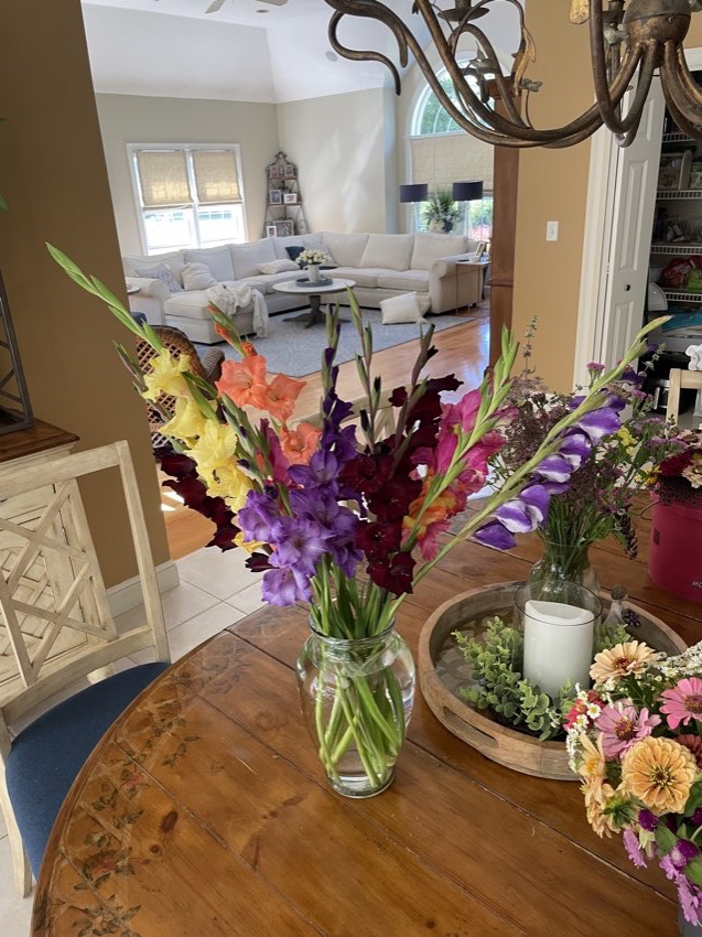 Fresh bouquets set out on a table